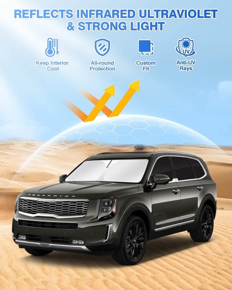 Canvcle Windshield Sun Shade for 2020-2024 2025 Kia Telluride Accessories Sunshade Side Rear Window Shade Cover Window Sun Visor Shield Privacy Protection Keep Vehicle Cool Black 8PCS - Image 2